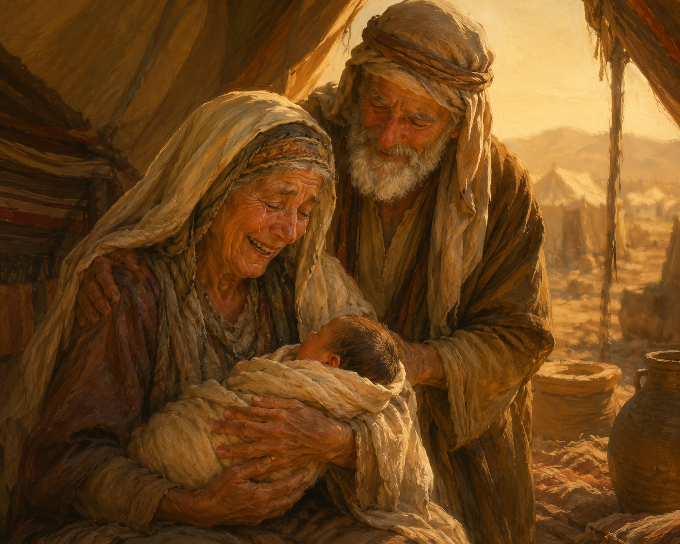 Sarah holding baby Isaac — the promised season